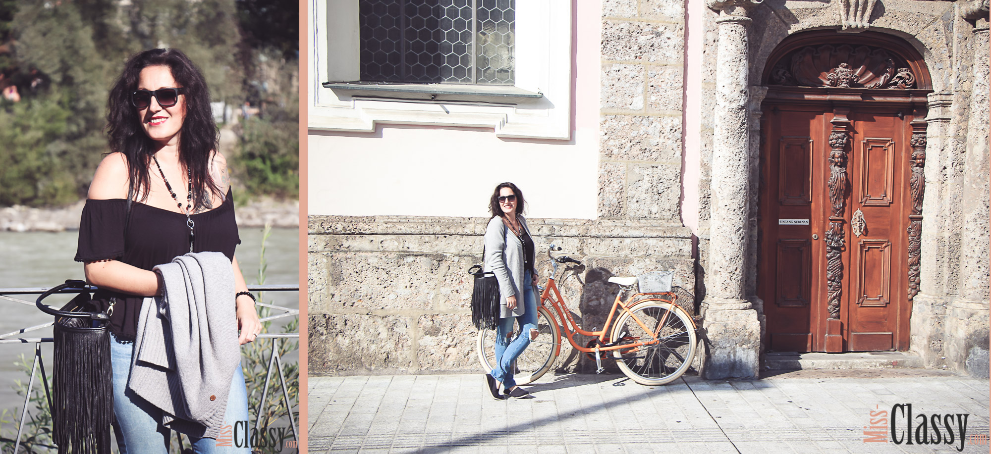 OUTFIT - Destroyed Jeans mit grauer Strickjacke in Innsbruck