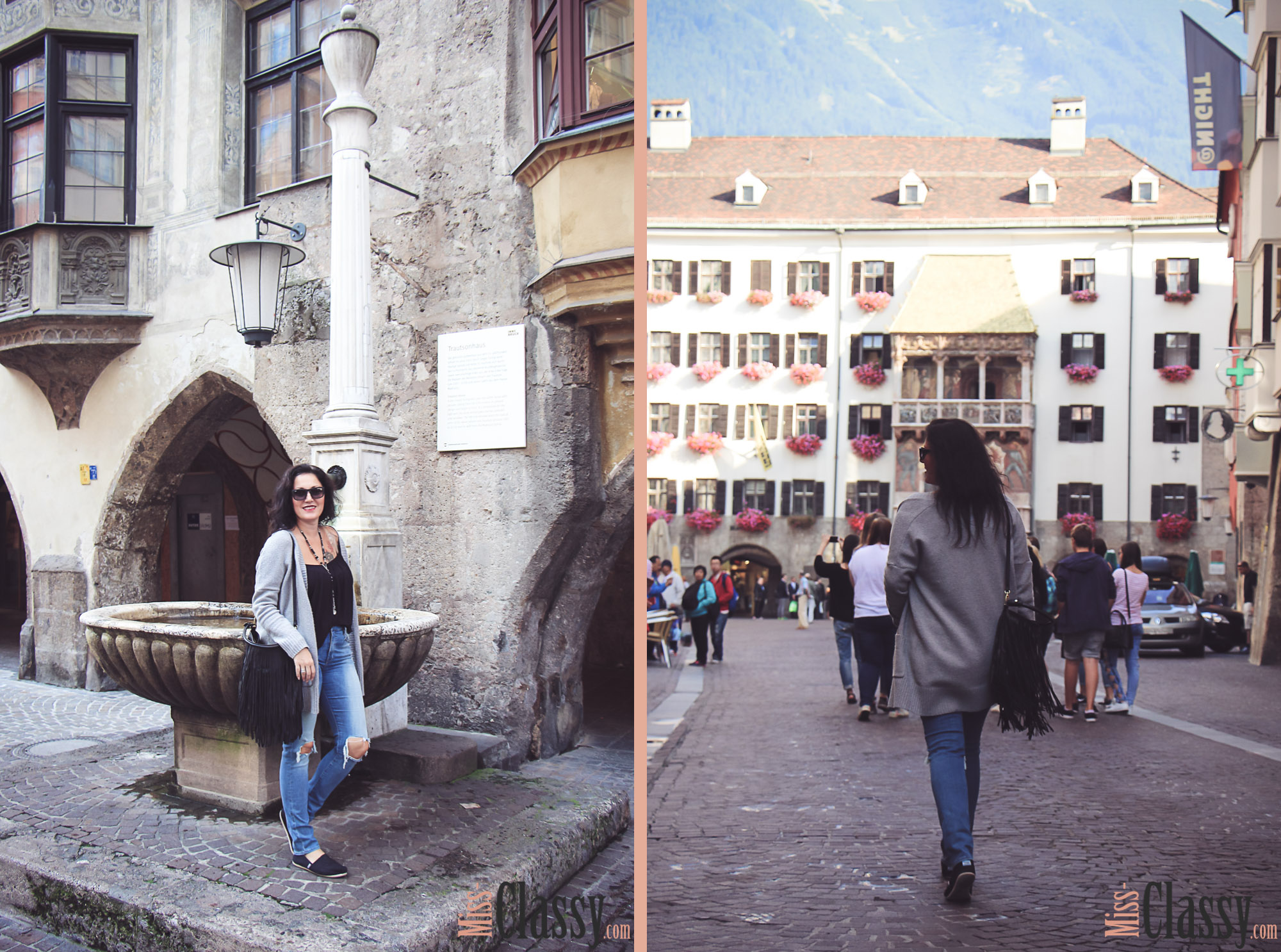 OUTFIT - Destroyed Jeans mit grauer Strickjacke in Innsbruck