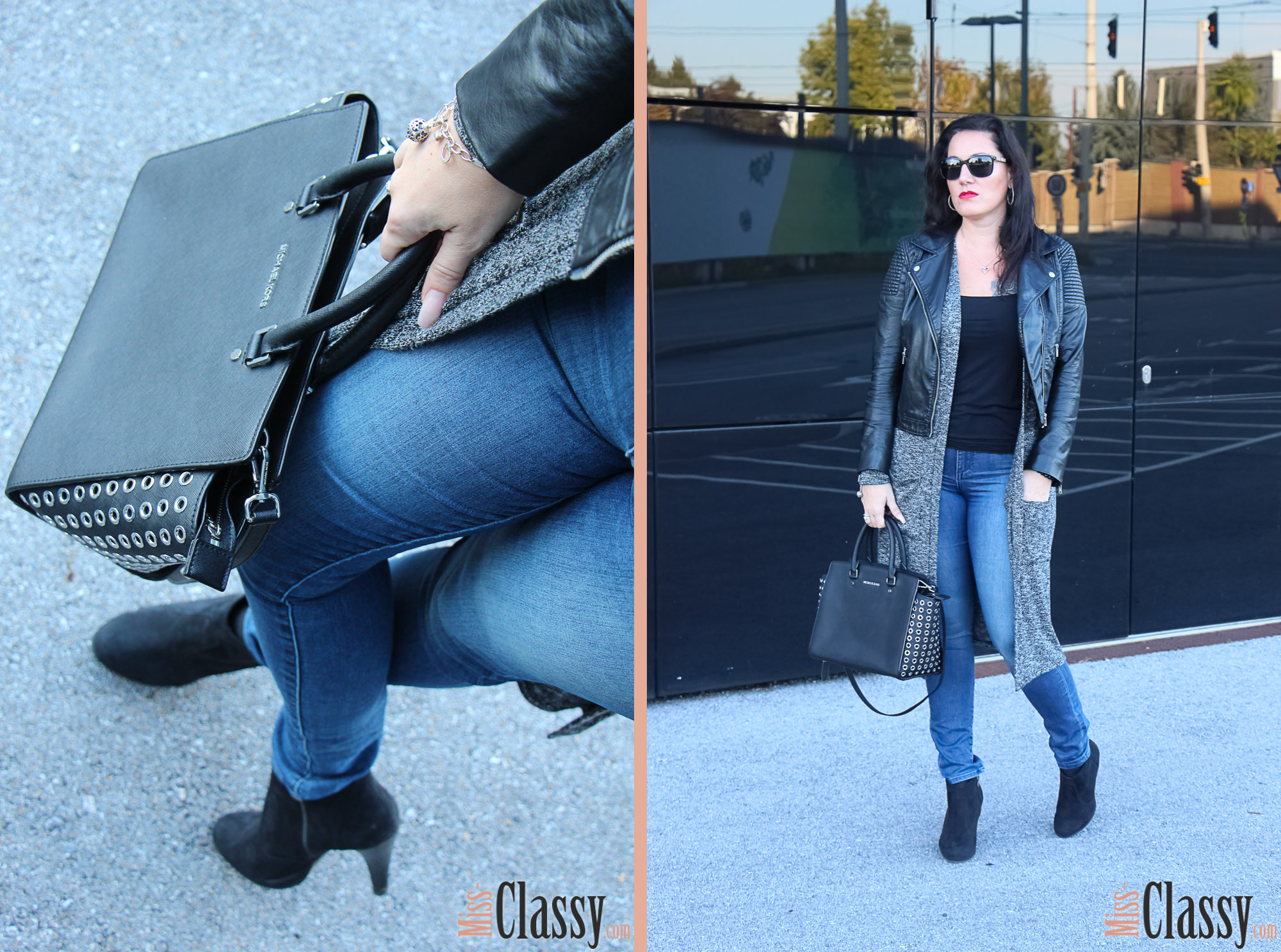 OUTFIT Layering - Longcardigan und Lederjacke, Graz, Steiermark, Miss Classy, miss-classy.com, Herbst, Doris & Babs, Sonnenbrille, Burberry, Vogue, Michael Kors