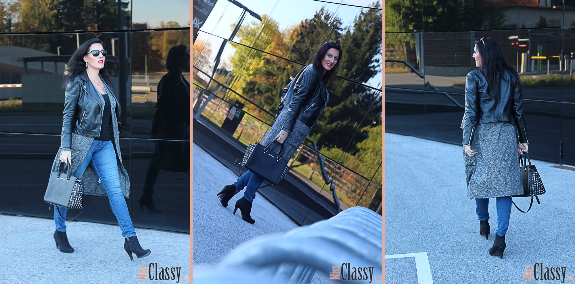 OUTFIT Layering - Longcardigan und Lederjacke, Graz, Steiermark, Miss Classy, miss-classy.com, Herbst, Doris & Babs, Sonnenbrille, Burberry, Vogue, Michael Kors