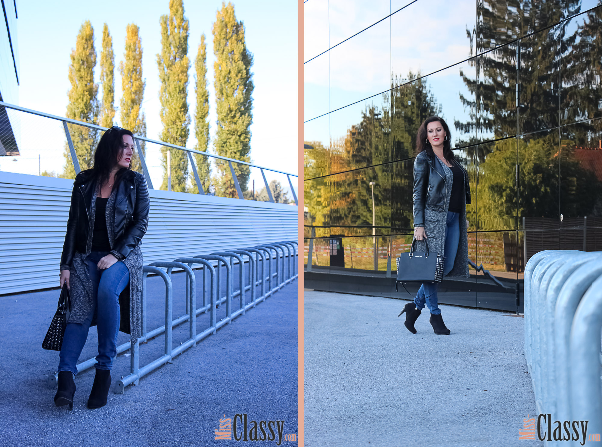 OUTFIT Layering - Longcardigan und Lederjacke, Graz, Steiermark, Miss Classy, miss-classy.com, Herbst, Doris & Babs, Sonnenbrille, Burberry, Vogue, Michael Kors