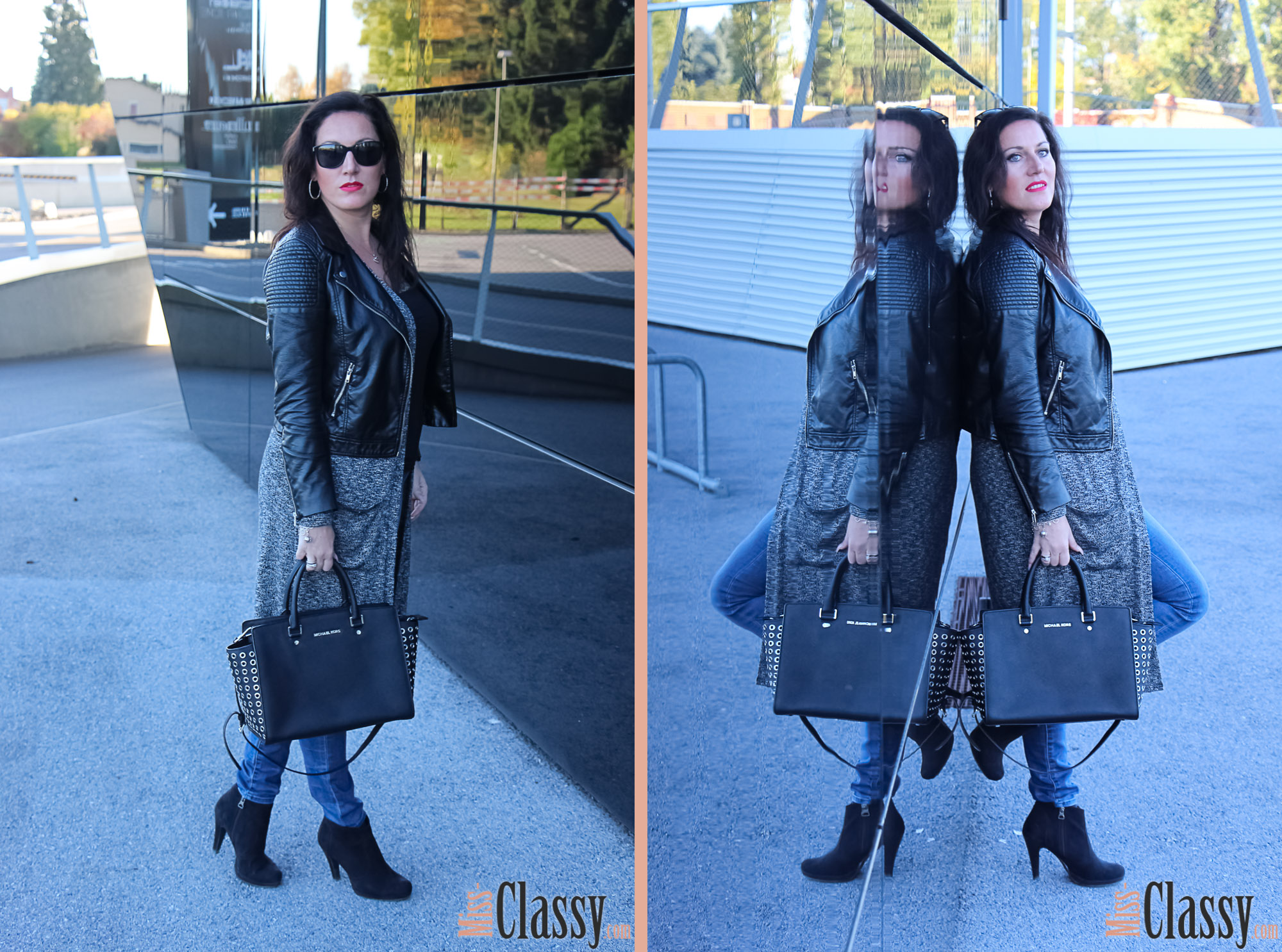 OUTFIT Layering - Longcardigan und Lederjacke, Graz, Steiermark, Miss Classy, miss-classy.com, Herbst, Doris & Babs, Sonnenbrille, Burberry, Vogue, Michael Kors