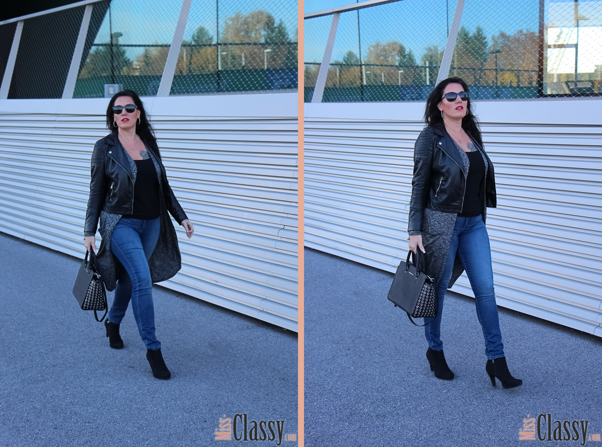 OUTFIT Layering - Longcardigan und Lederjacke, Graz, Steiermark, Miss Classy, miss-classy.com, Herbst, Doris & Babs, Sonnenbrille, Burberry, Vogue, Michael Kors