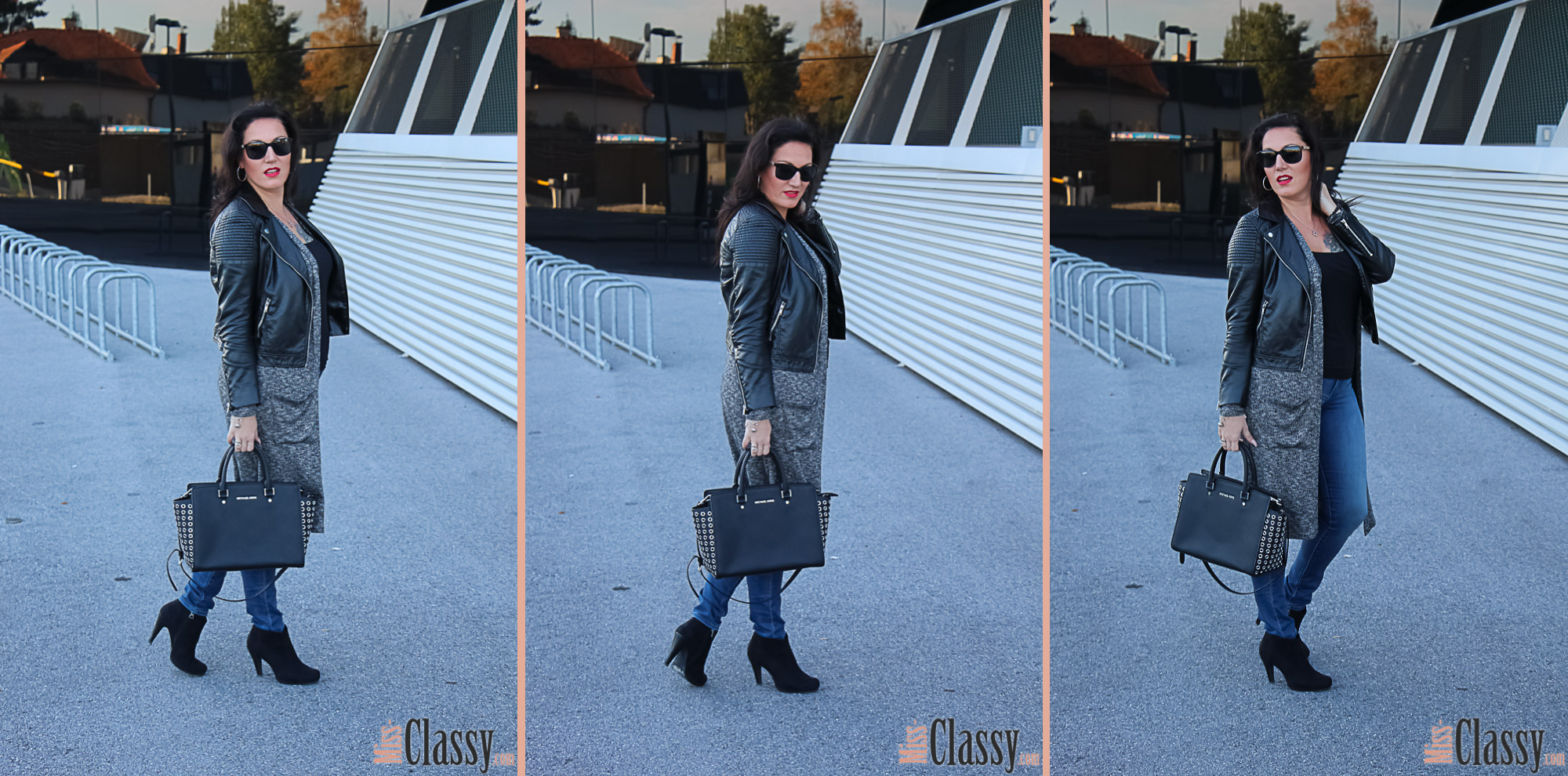 OUTFIT Layering - Longcardigan und Lederjacke, Graz, Steiermark, Miss Classy, miss-classy.com, Herbst, Doris & Babs, Sonnenbrille, Burberry, Vogue, Michael Kors