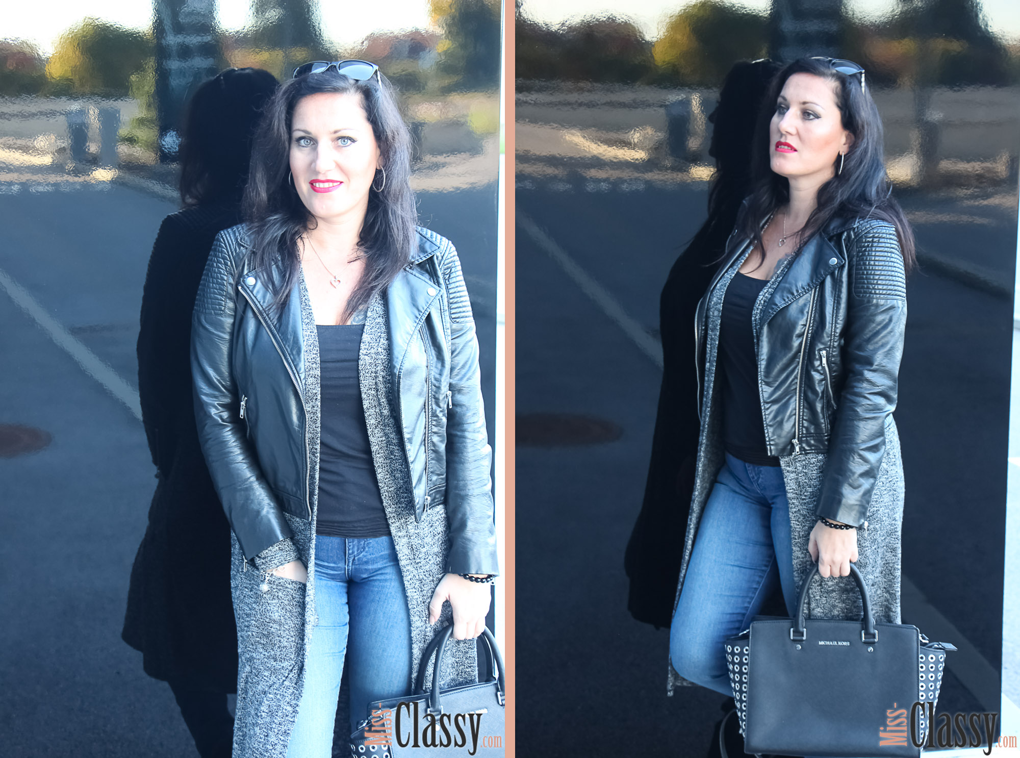 OUTFIT Layering - Longcardigan und Lederjacke, Graz, Steiermark, Miss Classy, miss-classy.com, Herbst, Doris & Babs, Sonnenbrille, Burberry, Vogue, Michael Kors