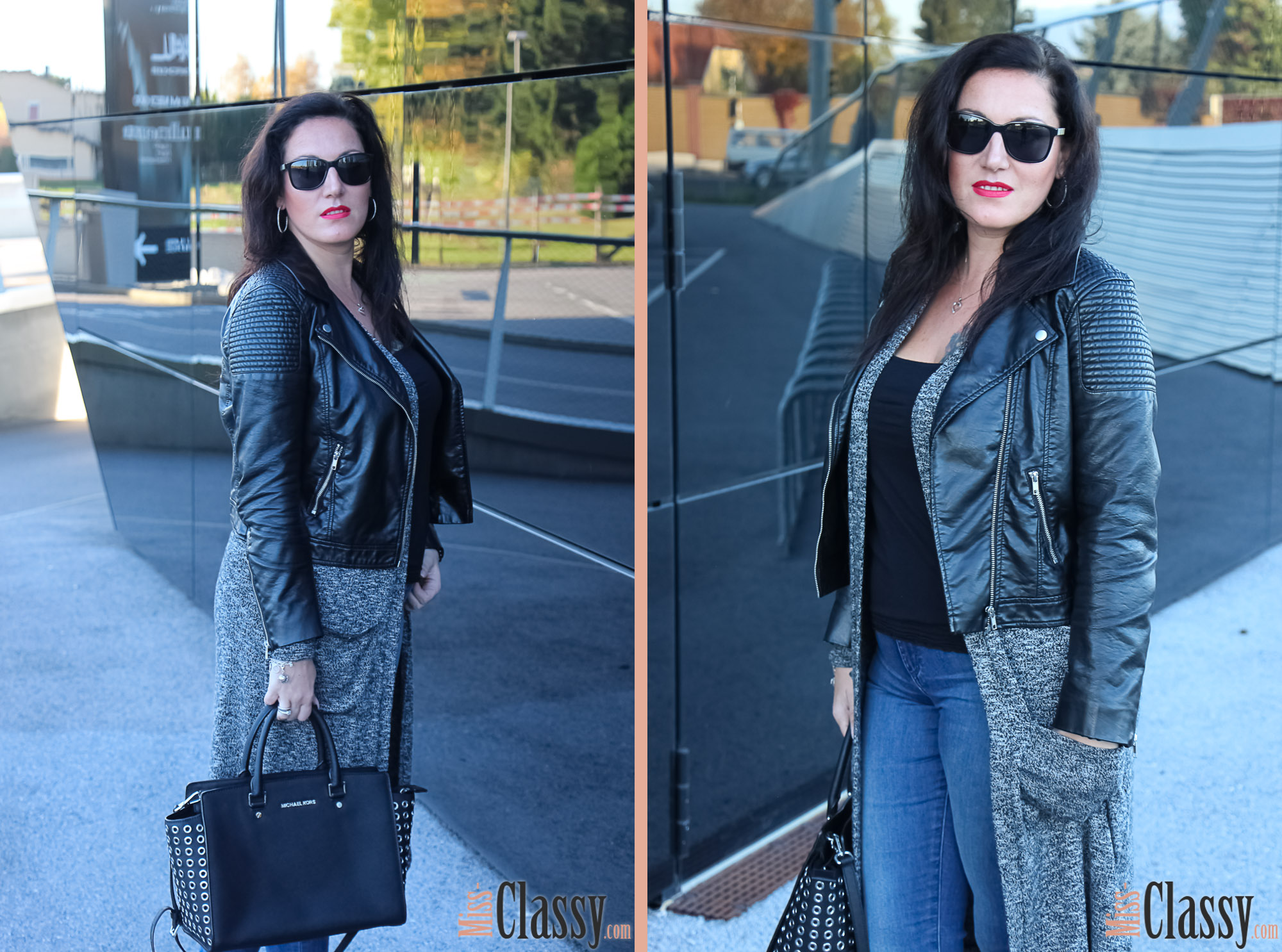 OUTFIT Layering - Longcardigan und Lederjacke, Graz, Steiermark, Miss Classy, miss-classy.com, Herbst, Doris & Babs, Sonnenbrille, Burberry, Vogue, Michael Kors