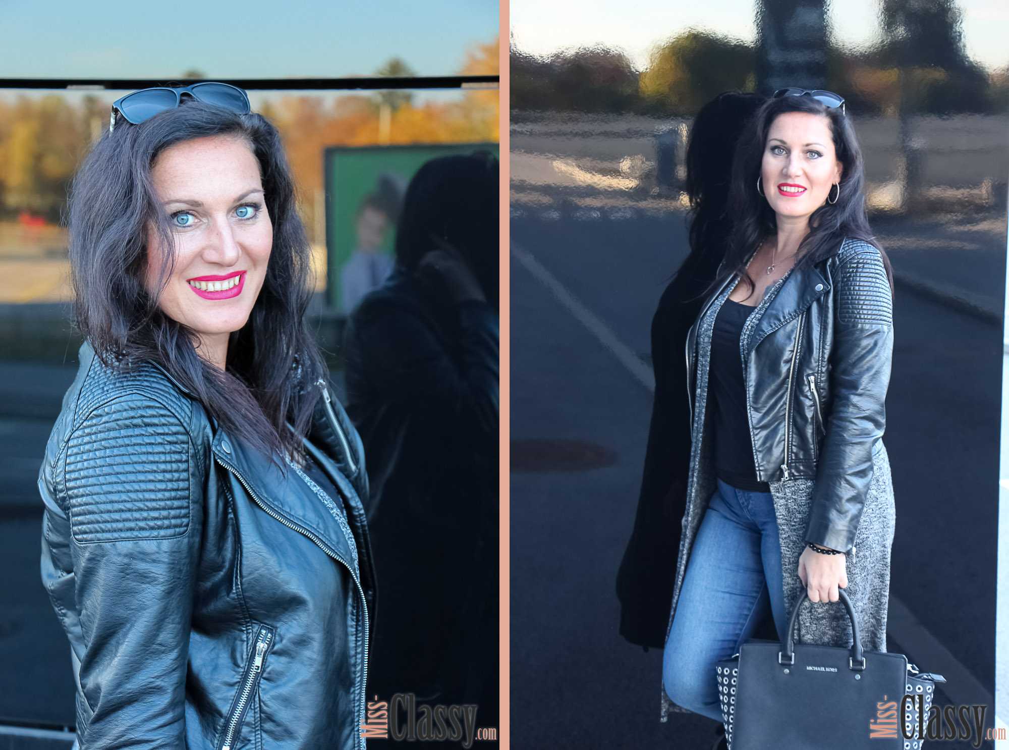 OUTFIT Layering - Longcardigan und Lederjacke, Graz, Steiermark, Miss Classy, miss-classy.com, Herbst, Doris & Babs, Sonnenbrille, Burberry, Vogue, Michael Kors