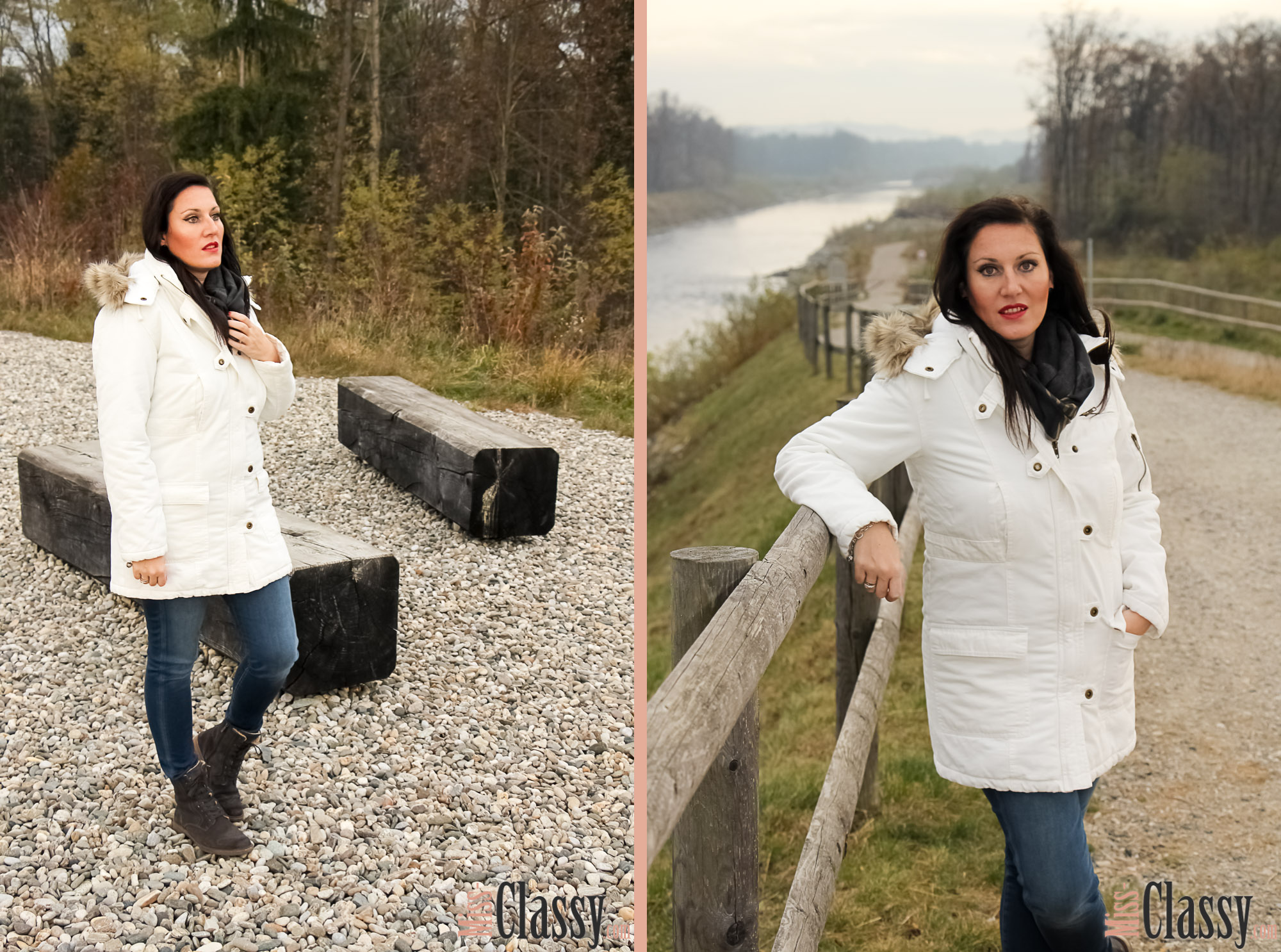 OUTFIT Weisser Parka mit Kapuze, Miss Classy, miss-classy.com, classy. beclassy, Herbst, Graz, Mur, Skinny Jeans, Boysens Parka, Schal, Boots, Stiefel, Marco Polo, MAC, Lippenstift