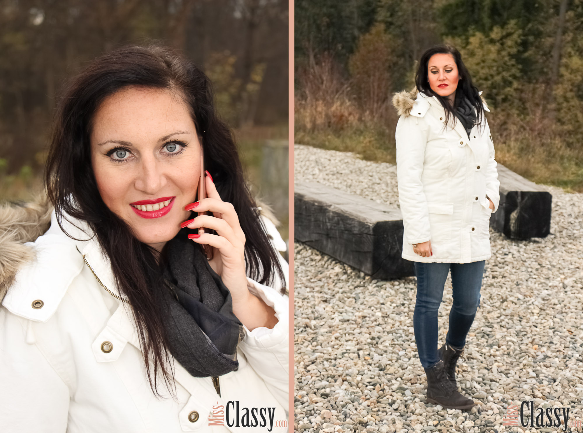 OUTFIT Weisser Parka mit Kapuze, Miss Classy, miss-classy.com, classy. beclassy, Herbst, Graz, Mur, Skinny Jeans, Boysens Parka, Schal, Boots, Stiefel, Marco Polo, MAC, Lippenstift