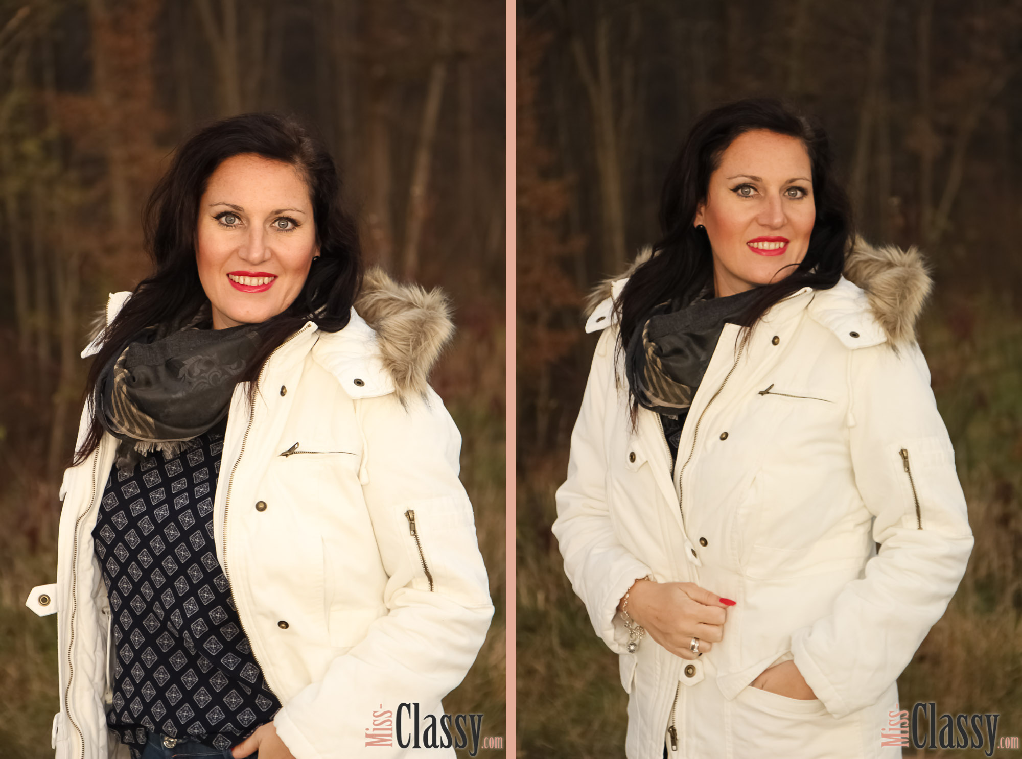 OUTFIT Weisser Parka mit Kapuze, Miss Classy, miss-classy.com, classy. beclassy, Herbst, Graz, Mur, Skinny Jeans, Boysens Parka, Schal, Boots, Stiefel, Marco Polo, MAC, Lippenstift