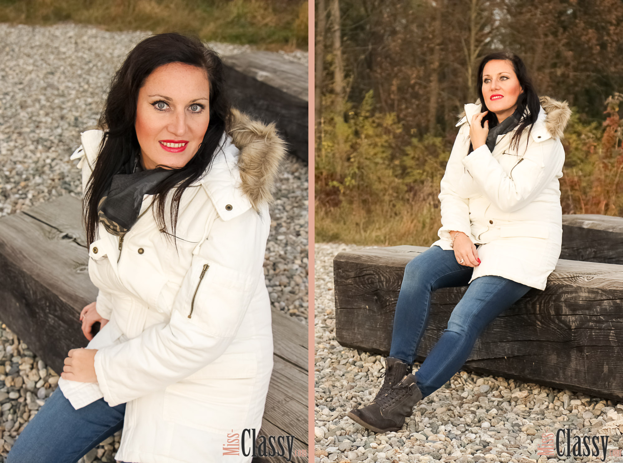 OUTFIT Weisser Parka mit Kapuze, Miss Classy, miss-classy.com, classy. beclassy, Herbst, Graz, Mur, Skinny Jeans, Boysens Parka, Schal, Boots, Stiefel, Marco Polo, MAC, Lippenstift