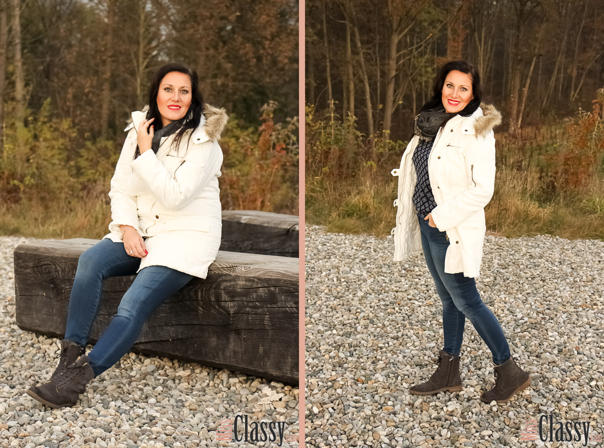 OUTFIT Weisser Parka mit Kapuze, Miss Classy, miss-classy.com, classy. beclassy, Herbst, Graz, Mur, Skinny Jeans, Boysens Parka, Schal, Boots, Stiefel, Marco Polo, MAC, Lippenstift