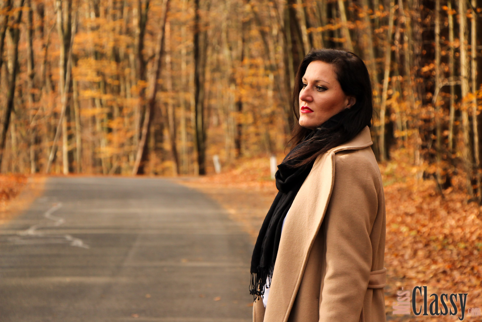 OUTFIT: Wollmantel - Trendiger Camel Coat, Miss Classy, classy, beclassy, Fashionblog, Fashionblogger, Graz, Austria, Bluse, Fransentasche, Schal, Stieletten, Herbst, Herbststimmung, bunte Blätter, Loipersdorf, Steiermark