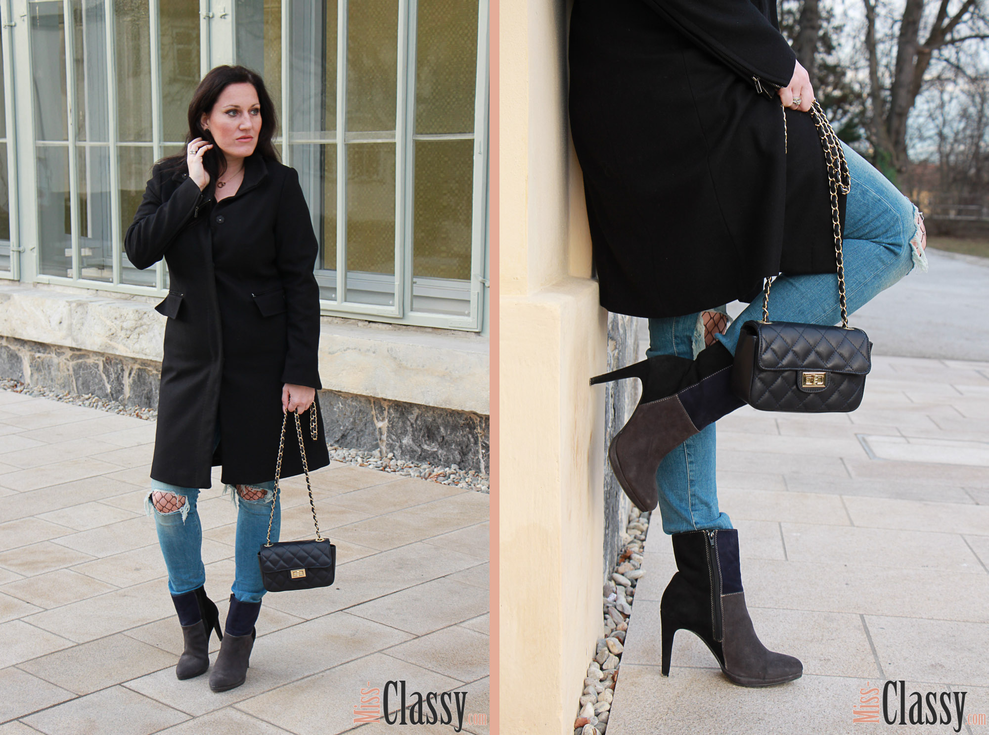 OUTFIT Destroyed Jeans mit Netzstrumpfhose und 3-färbigen Stiefeletten, Miss Classy, miss-classy.com, Fashionblog, Fashionblogger, Fashionblog Graz, Lifestyleblog Graz, Graz, Steiermark, Österreich, classy, beclassy, classy Fashion, Wollmantel Esprit, Destroyed Jeans, Netzstrumpfhose, blaue Handtasche, Stiefeletten, blau-graz-schwarze Stiefeletten, 3-färbige Stiefeletten, Lazzarini, Humanic, Orangerie Graz, Burggarten Graz, Schloßberg, Uhrturm