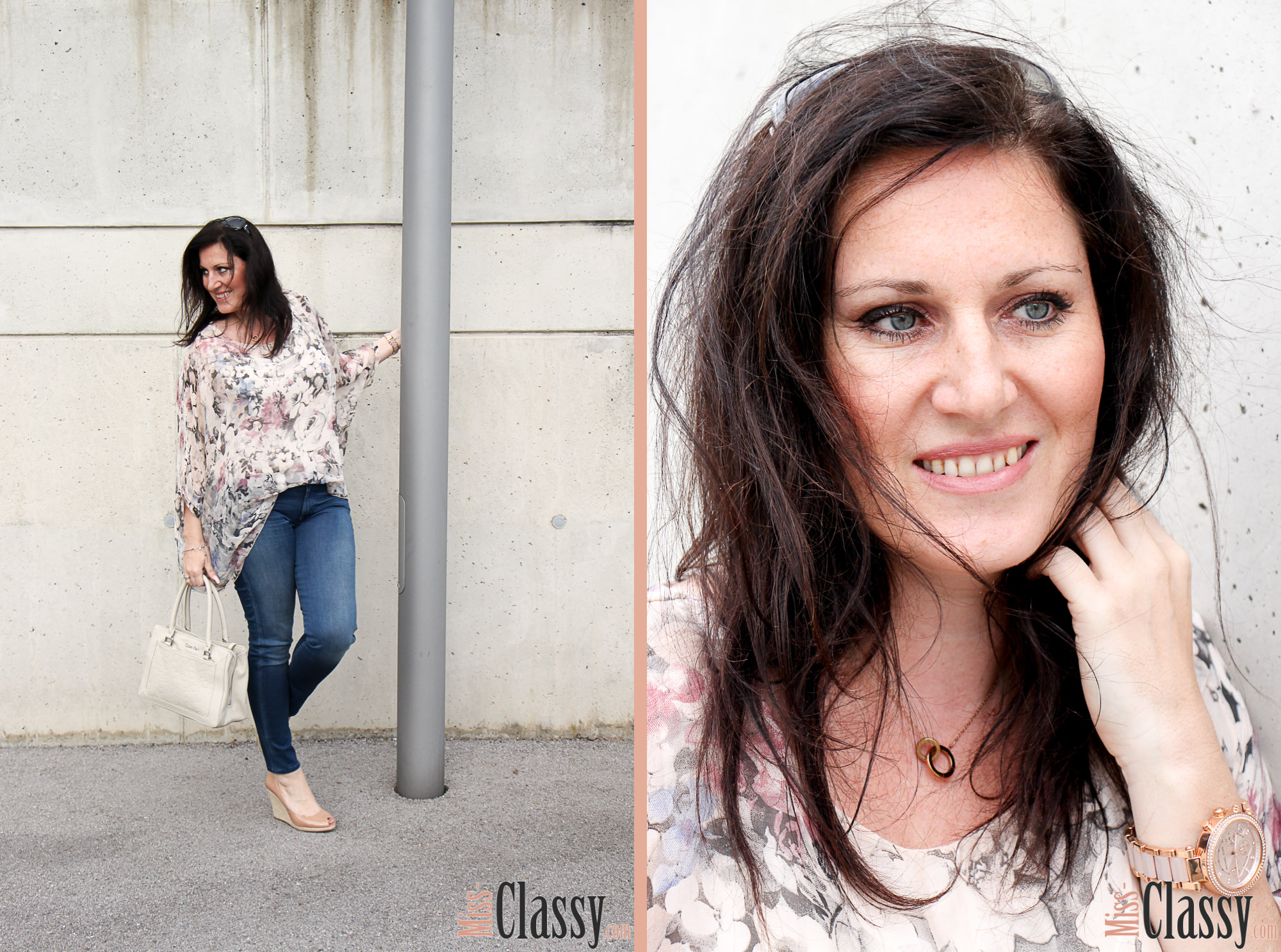 OUTFIT Blumenprint Blouson und Poncho-Bluse von Betty Barcley, Miss Classy, miss-classy.com, Fashionblog, Fashionblogger, Fashionblog Graz, Lifestyleblog Graz, Graz, Steiermark, Österreich, classy, beclassy, classy Fashion, Outfit, Style, Fashion, Mode, OOTD, Betty Barclay, Cartoon, Sonnenbrille Vogue, Handtasche Calvin Klein, Michael Kors, Wedges, Blumenprint