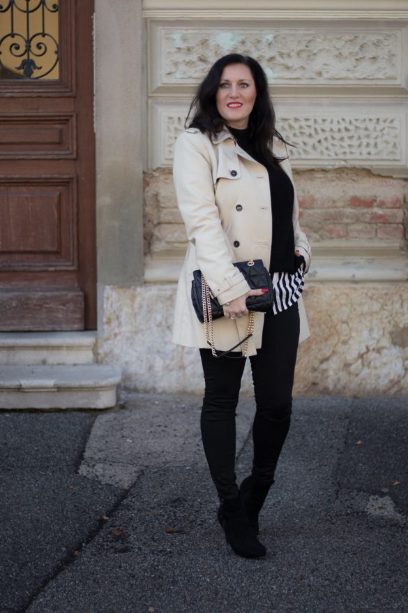 Layering mit Streifenbluse, Strickpullover und Trenchcoat, Fashion Blog, Mode Blog, Bloggerin Graz, Grazer Fashion Blog, classy Fashion, Miss Classy, Trenchcoat, Streifenbluse, Strickpullover, Stiefeletten, Handtasche von Michael Kors, Sonnenbrille von Burberry, Layering Look, Zwiebellook