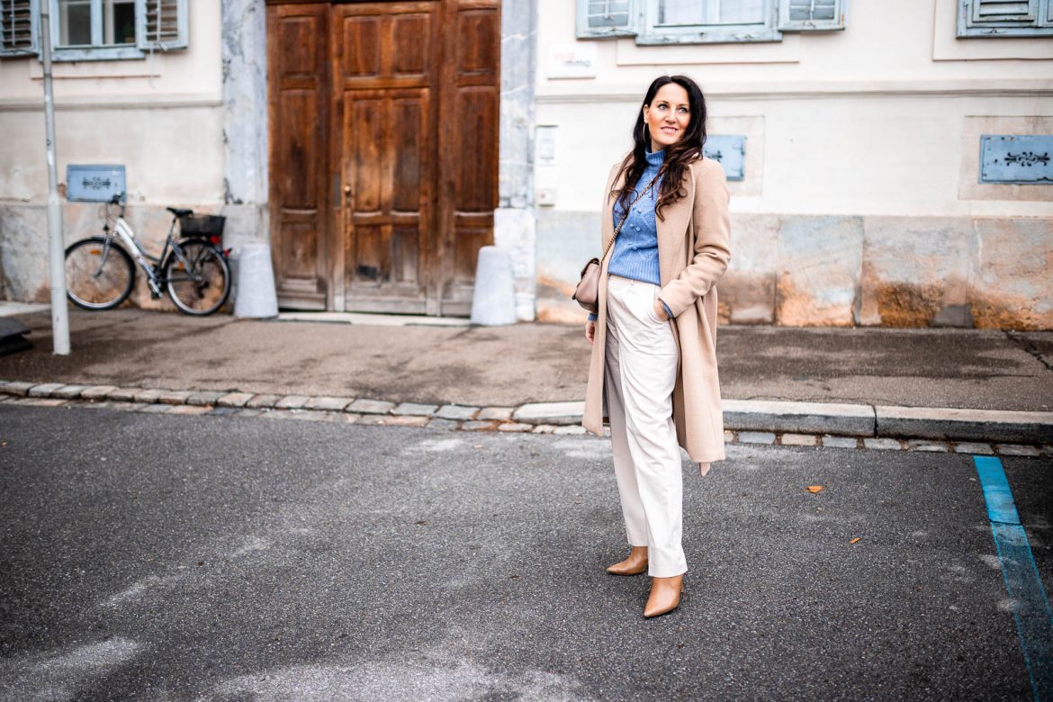 Schick in Strick - Winter Modetrend, Kurzer Strickpullover mit Zopfmuster, Camelcoat, Gucci Marmont altrosa